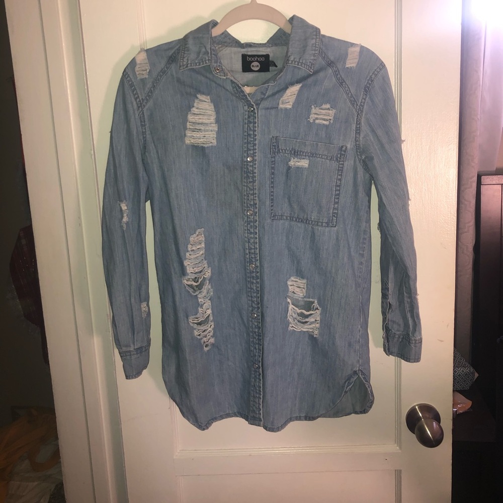 Denim Ripped Throw Over